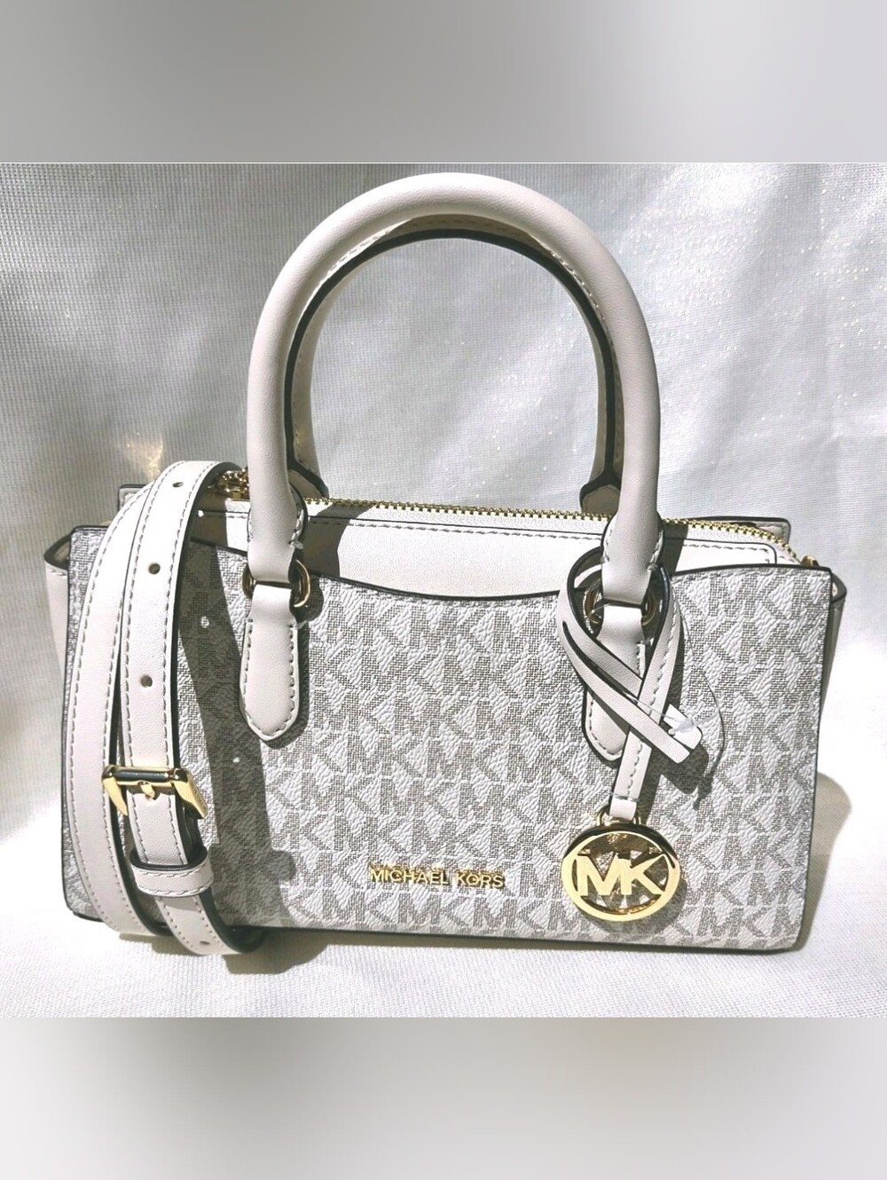 NEW Michael Kors Arden Women Small MK Logo Messenger Bag Cream NWT